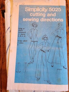 Simplicity #5025 Pattern Sz 12 - Misses Long & Short Jumpsuit & Wrap Skirt 1970s